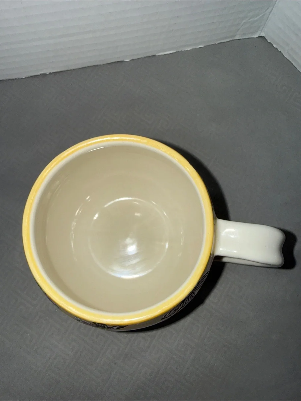 Vintage Potter’s Studio Boho Ceramic Mug Cup Yellow Floral Pattern Hand Painted